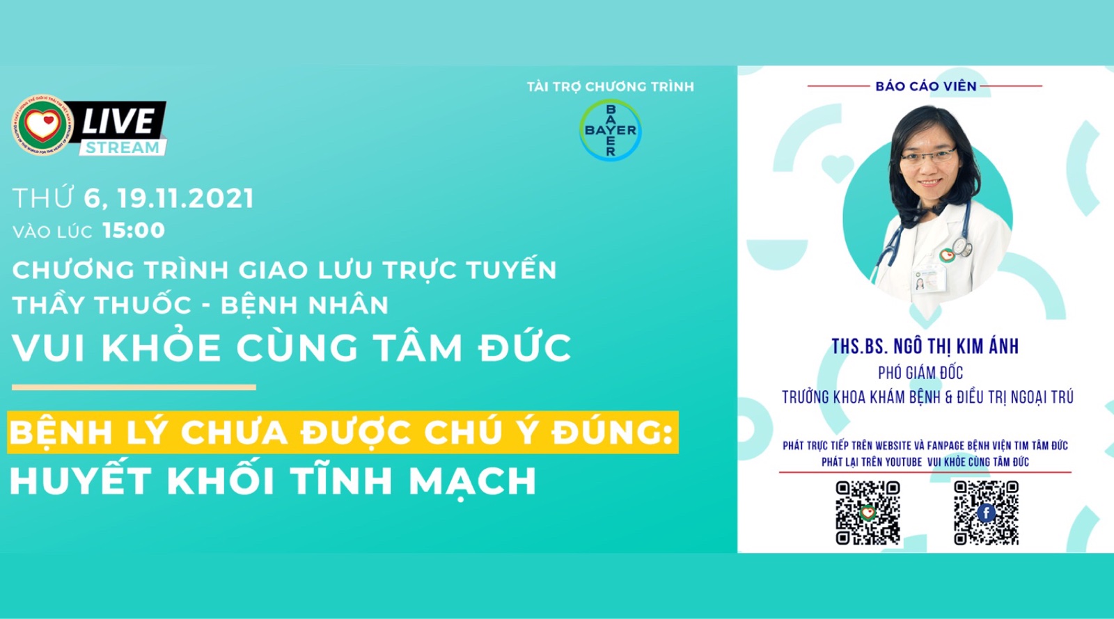 [LIVESTREAM] BỆNH LÝ CHƯA ĐƯỢC CHÚ Ý ĐÚNG: HUYẾT KHỐI TĨNH MẠCH