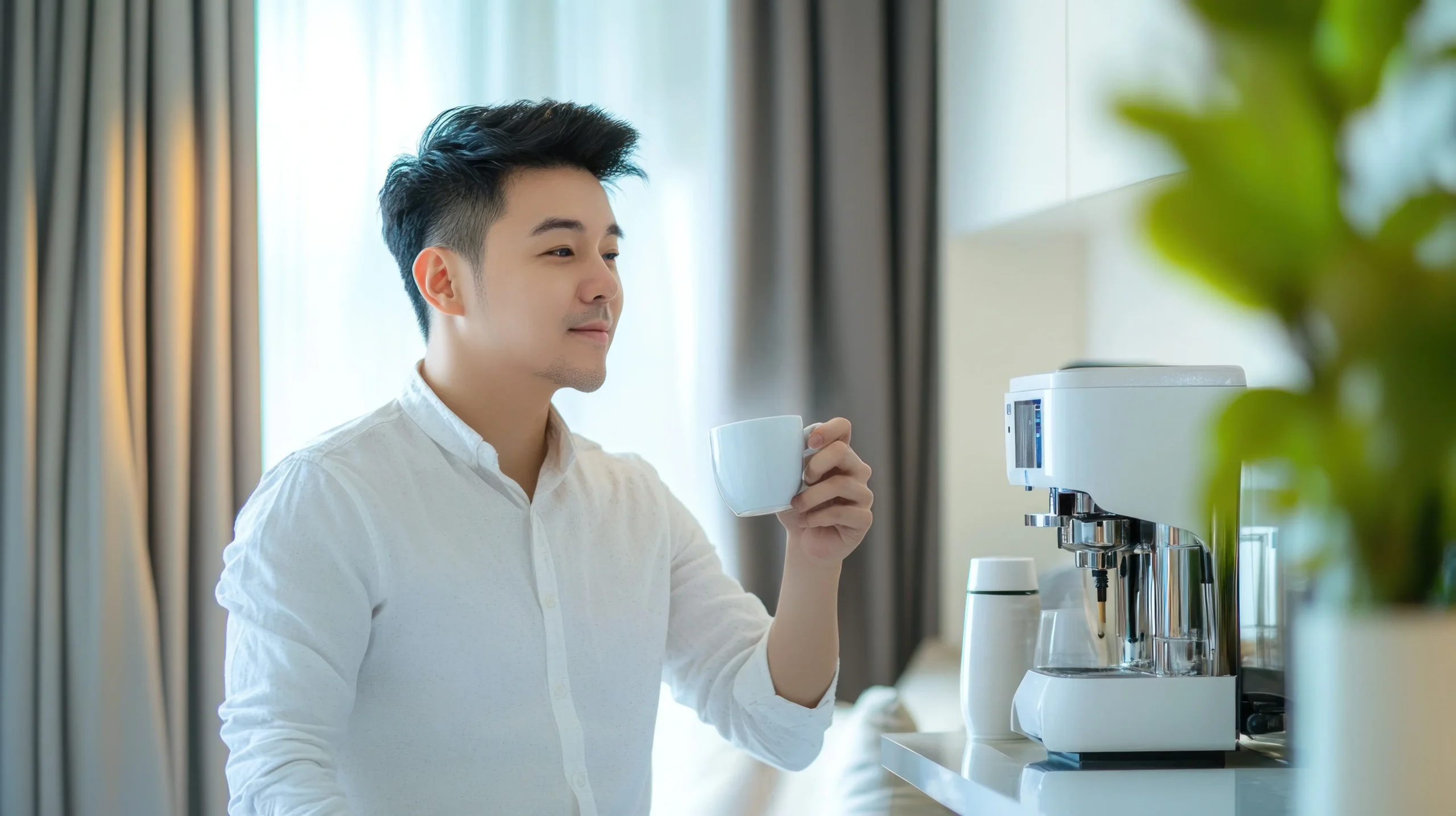 Nam giới uống cà phê tại văn phòng