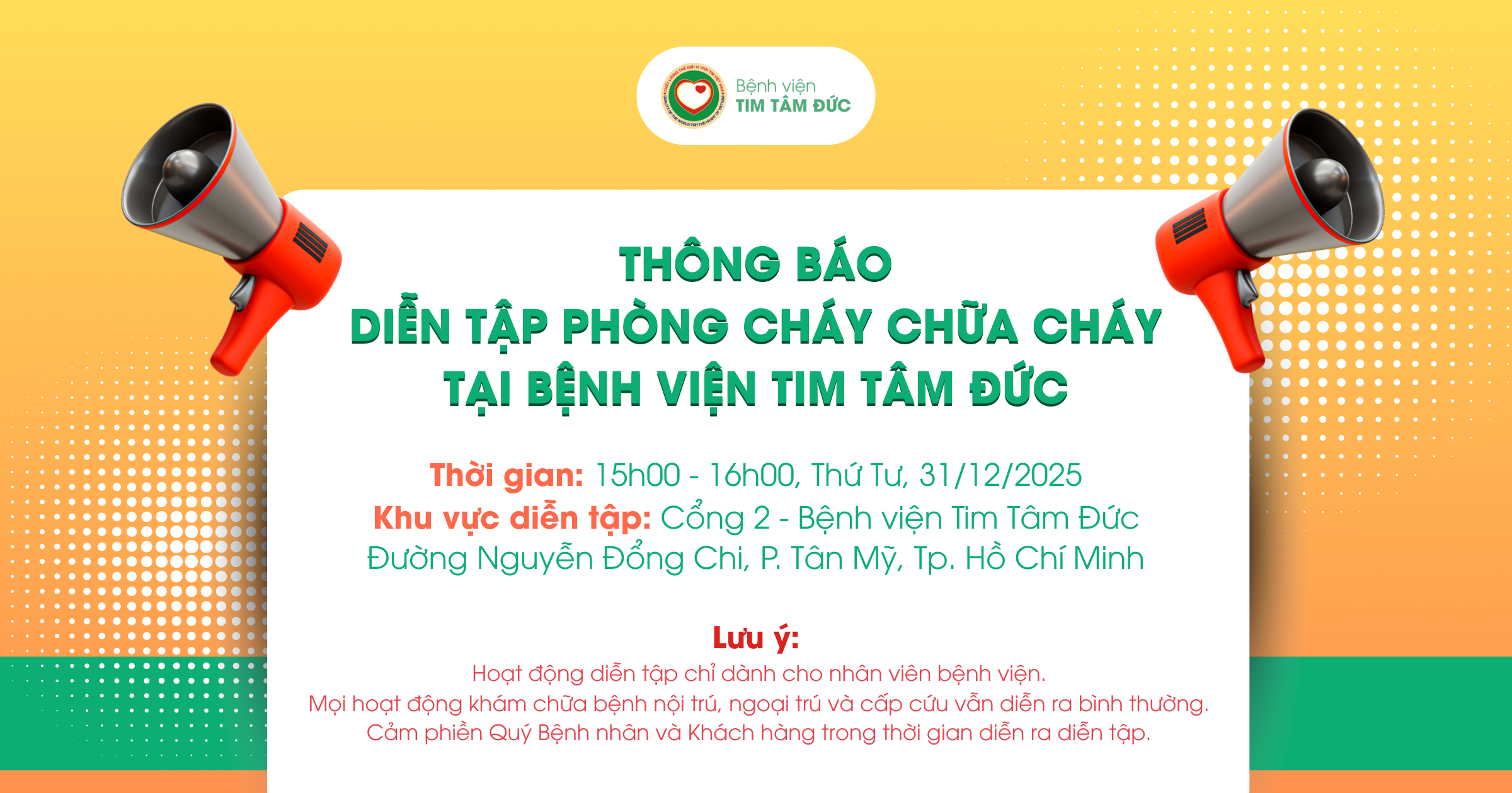 Thông báo: Diễn tập Phòng cháy chữa cháy tại Bệnh viện Tim Tâm Đức năm 2025